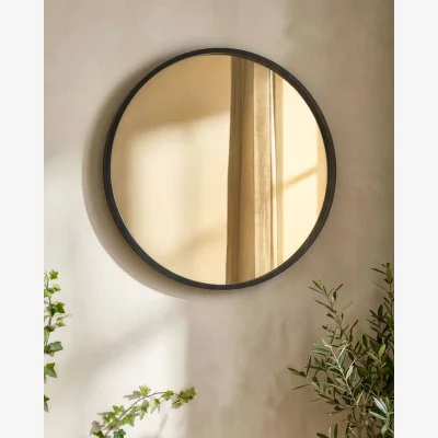 Dibor Curzon Circular Black Iron Wall Mirror