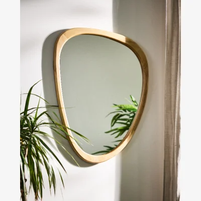 Dibor Camares Wood Organic Pebble Mirror