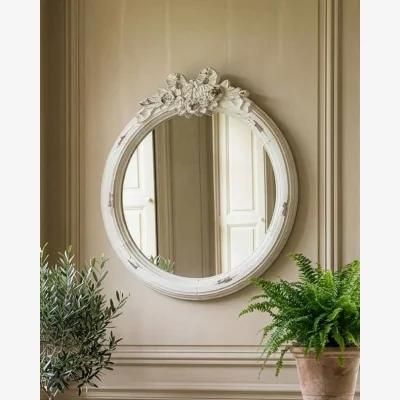 Dibor Washed White Circle Mirror 52cm x 48cm