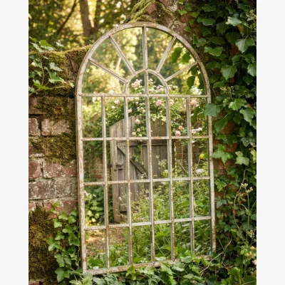 Dibor Indoor Outdoor Distressed Finish Arched Garden Mirror