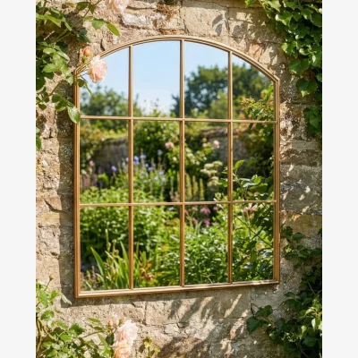 Dibor Arched Gold Outdoor Window Mirror