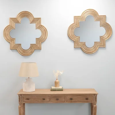 French Bedroom Pair of Quatrefoil Gold Wall Mirrors