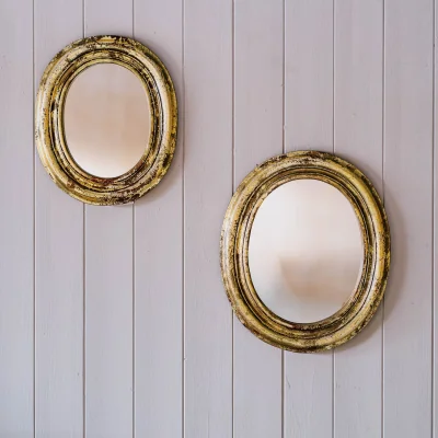 Graham & Green Graham and Green Antiqued Gold Large Oval Wooden Wall Mirror