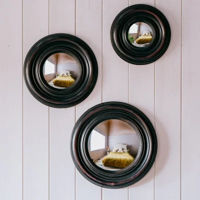 Graham & Green Graham and Green Antiqued Black Large Round Convex Wall Mirror