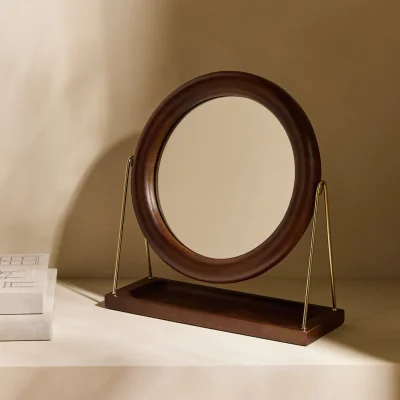 Habitat Habitat Dark Mango Wood Round Dressing Table Mirror - 30cm