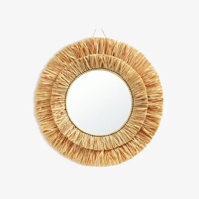 Habitat Habitat Fringed Round Wall Mirror - Natural - 57x57cm