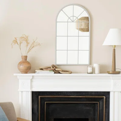 Habitat Habitat Grey Windowpane Arch Wall Mirror - 70x40cm