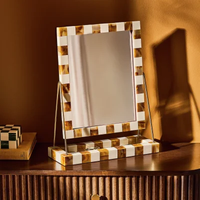 Habitat Habitat Checkered Brown & Cream Resin Dressing Table Mirror - 41x33cm