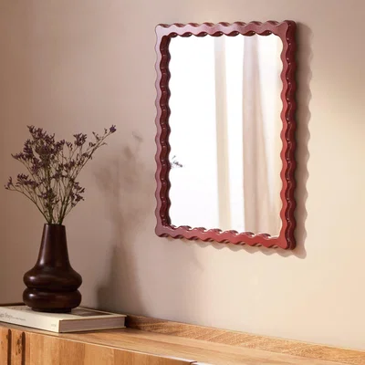 Habitat Habitat Red Wood Lacquered Wavy Wall Mirror - 48x40cm