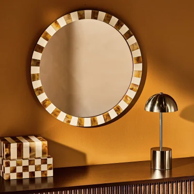 Habitat Habitat Checkered Brown Resin Round Wall Mirror - 50cm