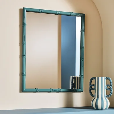 Habitat Habitat Bamboo Effect Blue Wooden Wall Mirror - 52x42cm