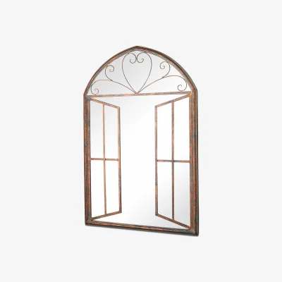 Homebase MirrorOutlet Metal Arched Decorative Window Effect Garden Mirror - 92x61cm