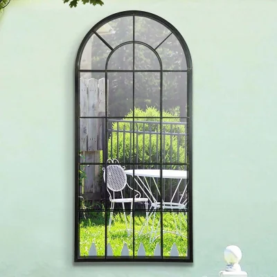 Homebase MirrorOutlet Somerley Lotus Arch Antique Black Large Garden Mirror - 140x65cm