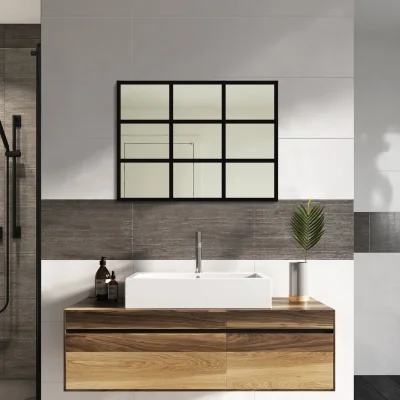 Homebase Bathstore Rectangle Black Grid Mirror - 800 x 600mm