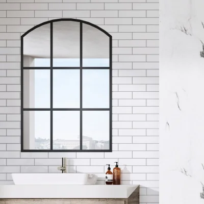 Homebase Bathstore Arched Black Grid Mirror - 1100 x 750mm