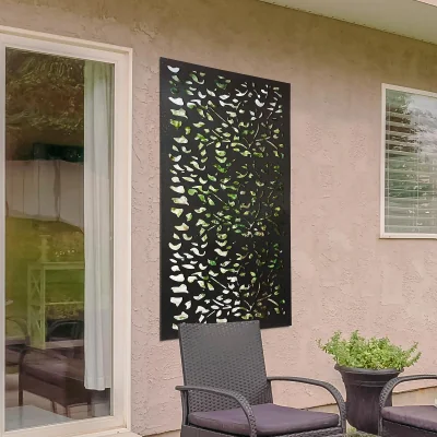 Homebase Amarelle Large Metal Leaf Design Decorative Garden Screen Mirror - 120x60cm
