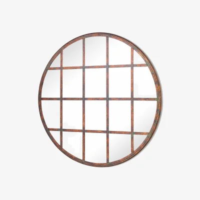 Homebase MirrorOutlet Metal Round Decorative Window Garden Mirror - 80cm
