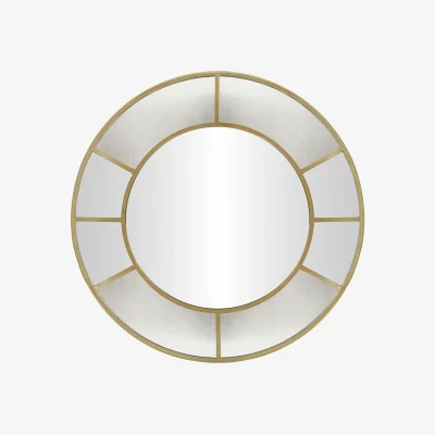 Industville Fenton Round Wall Mirror - 31 Inch - Aged Brass
