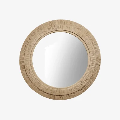 Industville Raffia Round Wall Mirror - 33 Inch -Natural