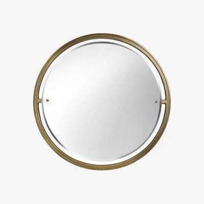 Industville Albany Round Wall Mirror - 31 Inch - Aged Brass