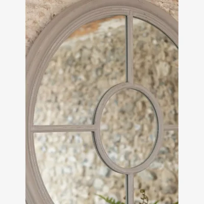 John Lewis One.World Wilton Round Wood Window Wall Mirror, 90cm, Grey
