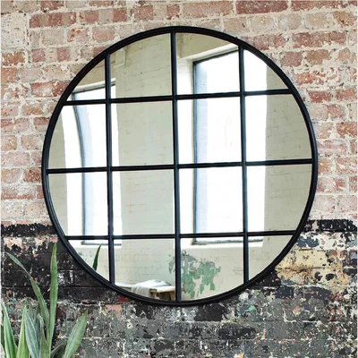 John Lewis One.World Round Distressed Iron Window Wall Mirror, 120cm, Black