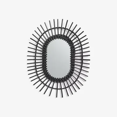 John Lewis John Lewis Rattan Sunburst Oval Wall Mirror, 75cm, Black
