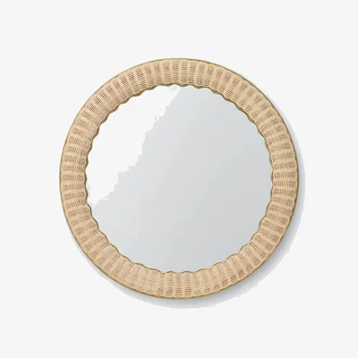 John Lewis John Lewis Rattan Ripple Round Wall Mirror, 70cm, Natural/Green