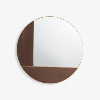 John Lewis John Lewis + Swoon Mendel Round Frame Wood Inlay Wall Mirror, 75cm, Natural/Gold