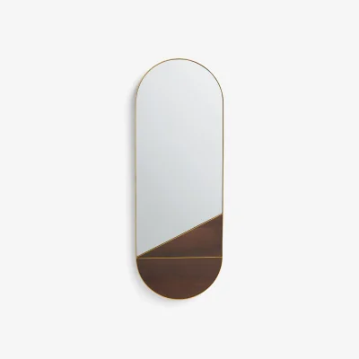 John Lewis John Lewis + Swoon Mendel Lozenge Metal Frame Wood Inlay Wall Mirror, 125 x 45cm, Natural/Gold