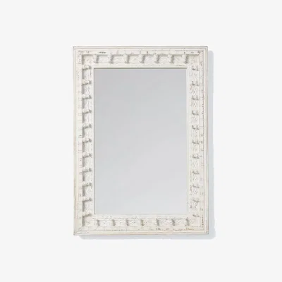 John Lewis John Lewis Rajasthan Carved Wood Rectangular Wall Mirror, 70 x 50cm, FSC-Certified (Mango Wood), White