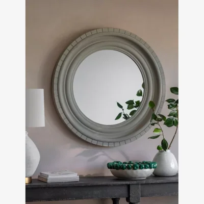 John Lewis One.World Wilton Round Wood Wall Mirror, 92cm, Grey