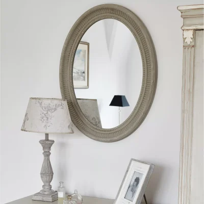 John Lewis One.World Wilton Oval Wood Wall Mirror, 86 x 66cm, Grey