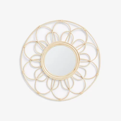 John Lewis John Lewis Rattan Swirl Round Wall Mirror, 60cm, Natural
