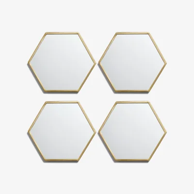 John Lewis John Lewis & Partners Hexagonal Mirror Coasters, Set of 4, Brass