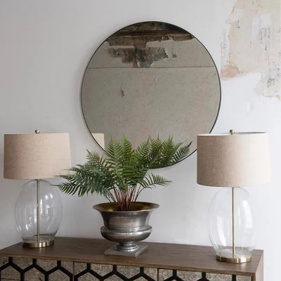 John Lewis One.World Wilton Round Antiqued Metal Wall Mirror, 100cm, Metallic