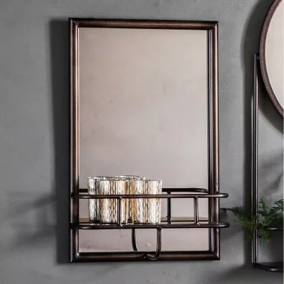 John Lewis Gallery Direct Metal Frame Shelf & Rectangular Wall Mirror, 48 x 30cm, Black