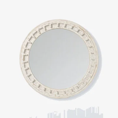 John Lewis John Lewis Rajasthan Carved Wood Round Wall Mirror, 65cm, FSC-Certified (Mango Wood), White