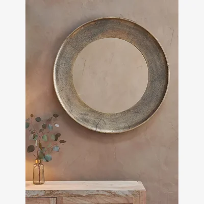 John Lewis Nkuku Yakira Round Wall Mirror, Antique Brass