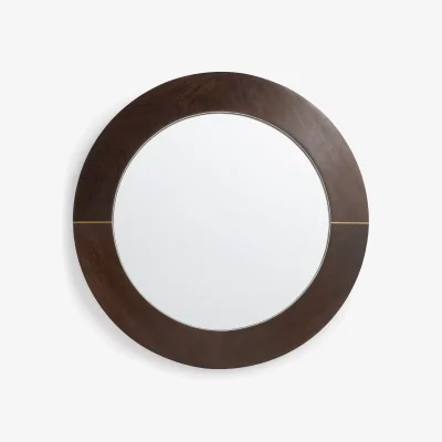 John Lewis John Lewis + Swoon Franklin Round Wood Wall Mirror, 75cm, Natural/Gold