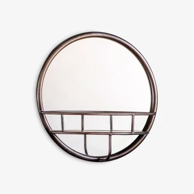 John Lewis Round Metal Frame Shelf Wall Mirror, 40cm, Antique Black