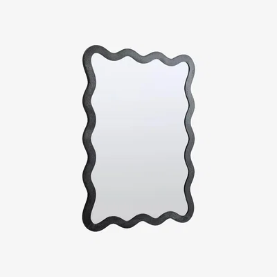John Lewis west elm Wavy Mango Wood Wall Mirror, 120 x 89cm, Black