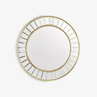 John Lewis Laura Ashley Clemence Bevelled Glass Round Wall Mirror, Gold/Clear