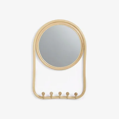 John Lewis John Lewis Rattan Round Wall Mirror with Hanging Hooks, 40cm, Natural