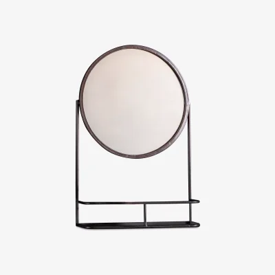 John Lewis Metal Frame Shelf & Round Wall Mirror, 63 x 40cm, Black