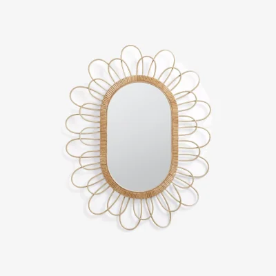 John Lewis John Lewis Rattan Flower Oval Wall Mirror, 75cm, Natural