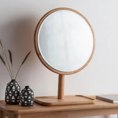 Knees Kingham Medium Round Dressing Table Mirror - Light Wood