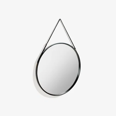 Kave Home Raintree MDF and faux leather mirror in black, Ø 80 cm