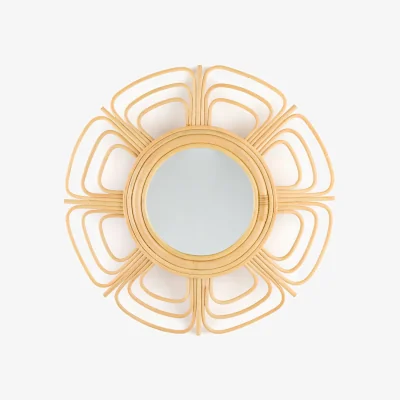 La Redoute Tadako 60cm Diameter Round Floral Rattan Mirror