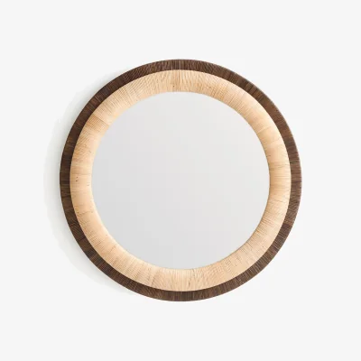 La Redoute Mae Two-Tone Rattan Round Mirror, Diameter 91cm